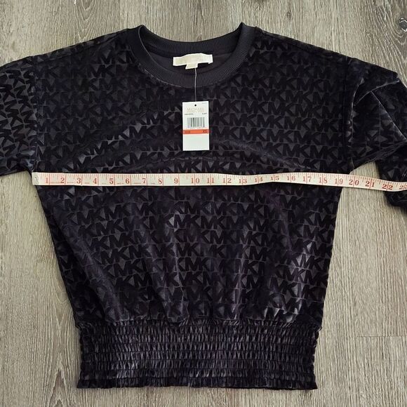 MICHAEL Michael Kors All Over Logo Velour Top Women’s Size XS - Black - Picture 7 of 7